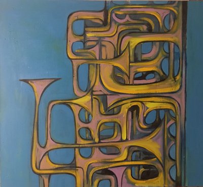 Stair Geist, Oil on canvas, 34 x 38 inches, 2017