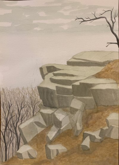 Above Trees, Gouache on paper, 26 x 36 cm, 2020