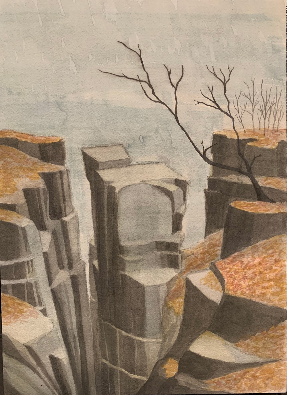 A Tower, Gouache on paper, 26 x 36 cm, 2020