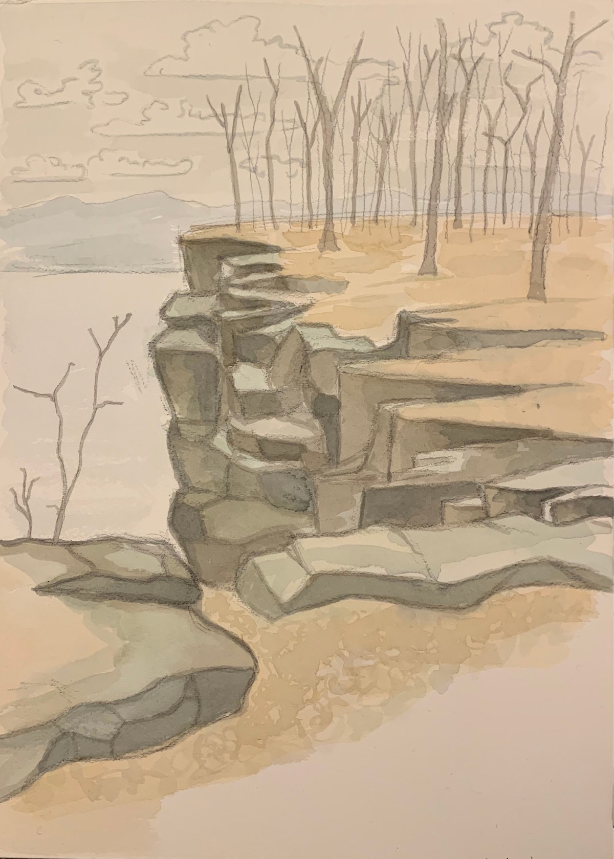 A Prominence, Gouache on paper, 26 x 36 cm, 2019