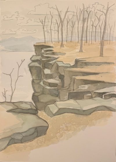 A Prominence, Gouache on paper, 26 x 36 cm, 2019