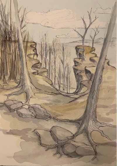 A Narrow, Gouache and pen on paper, 26 x 36 cm, 2019