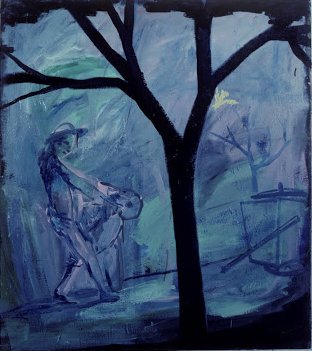 Fun Fighting in the Forest, Oil on board, 32 x 24 inches, 1982