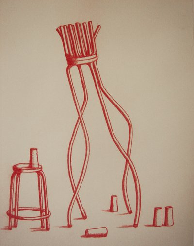 Drinking Alone, Conté on paper, 36 x 24 inches, 2010