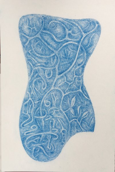 Armor, Chalk on printmaking paper, 17 x 12 inches, 2012