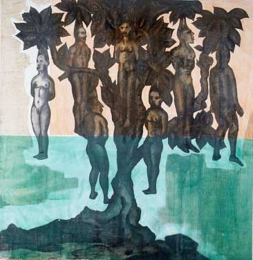 The People Tree, Oil and glue on canvas, 48 x 46 inches, 1989