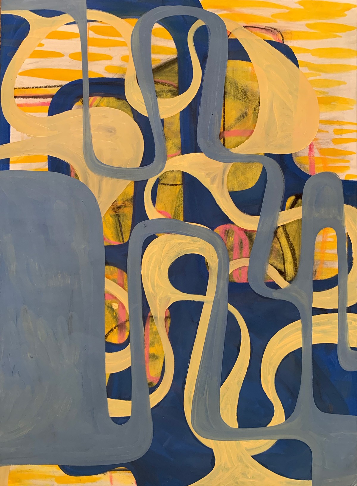 Gesticulating, Oil and shellac on printmaking paper, 34 x 24 inches, 2019