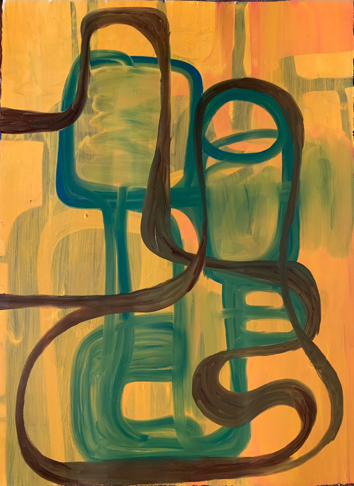 Homebody, Oil and shellac on printmaking paper, 34 x 24 inches, 2019