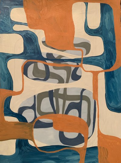 Crossing the Cecina, Oil and shellac on printmaking paper, 34 x 24 inches, 2019