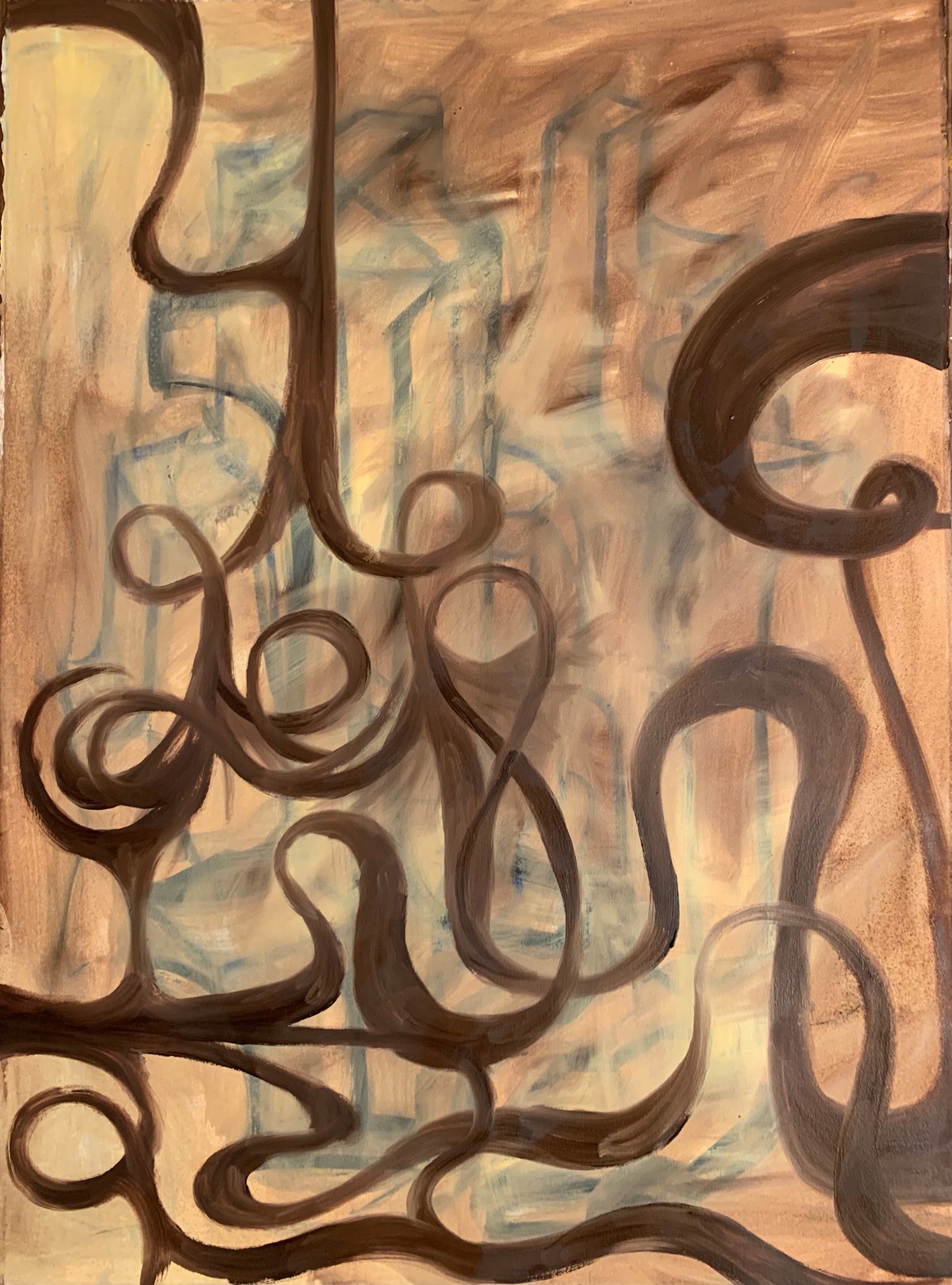 The Bottom Falls Out, Oil and shellac on printmaking paper, 34 x 24 inches, 2019