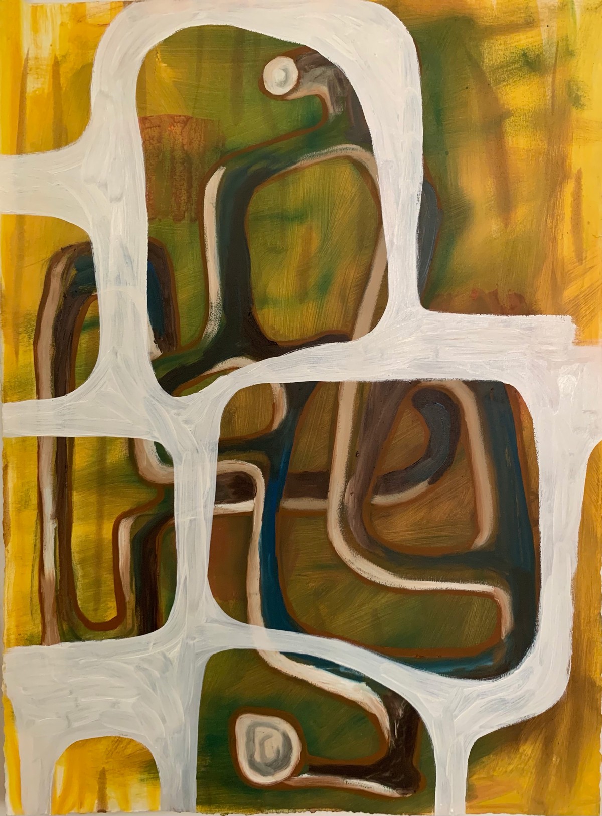 Wayfaring, Oil and shellac on printmaking paper, 34 x 24 inches, 2019