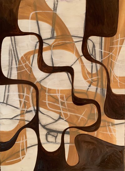Old Town, Oil and shellac on printmaking paper, 34 x 24 inches, 2019