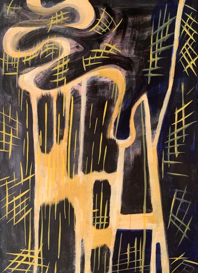 Surf Avenue, Oil and shellac on printmaking paper, 34 x 24 inches, 2019