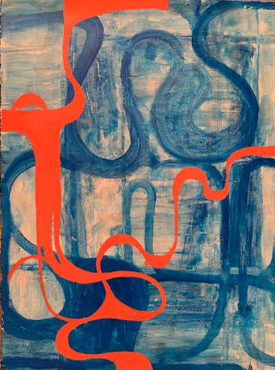 Patineur, Oil and shellac on printmaking paper, 34 x 24 inches, 2019