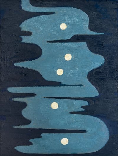 Five Distant Moons, Oil on board, 9 x 12 inches