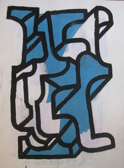 Anthropomorphic Tower, Tempera on paper, 36 x 24 inches, 2017