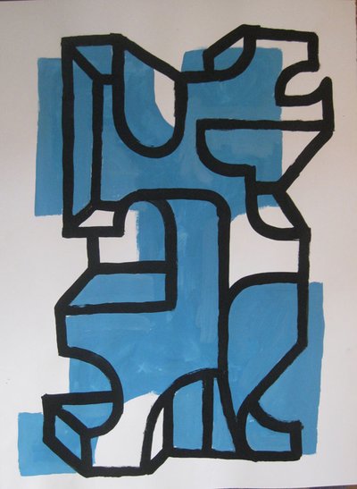 Assertive Tower, Tempera on paper, 36 x 24 inches, 2017