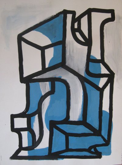 Intake Tower, Tempera on paper, 36 x 24 inches, 2017