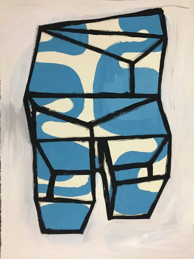 Walking Tower, Tempera on paper, 36 x 24 inches, 2017