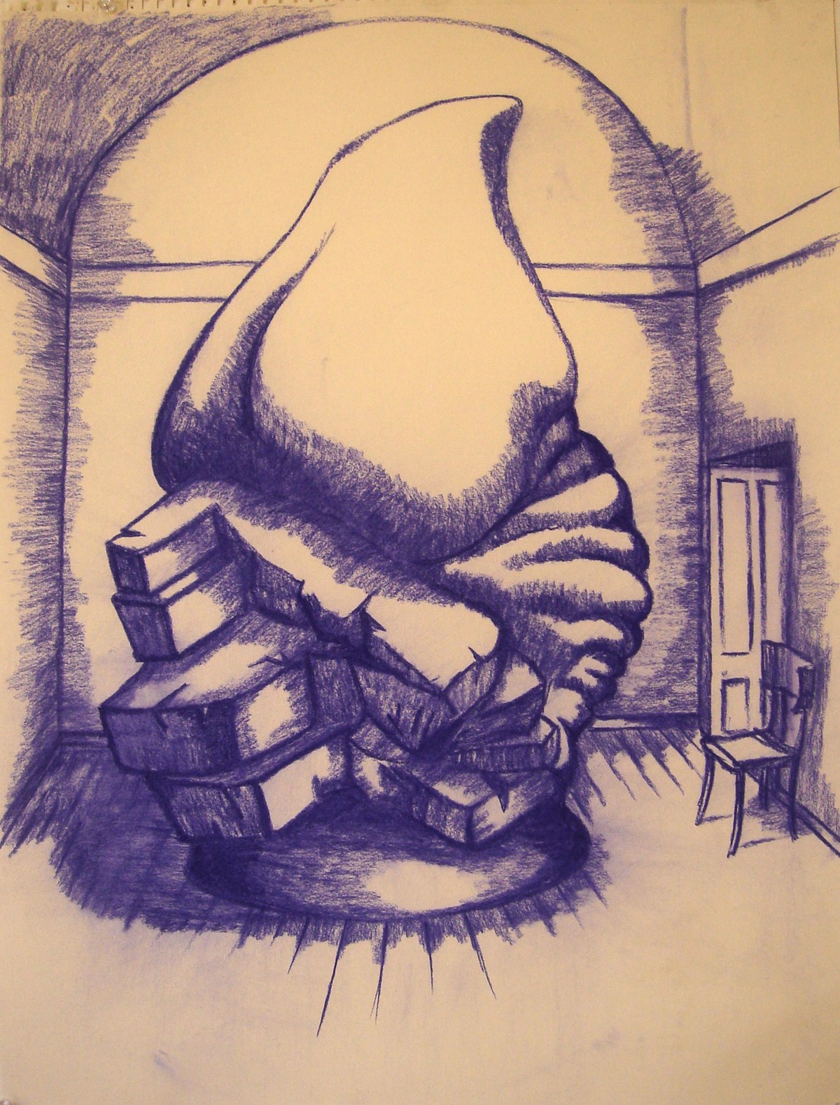 Unbearable Sculpture In an Italian Regional Museum, Conté on paper, 23 x 34 inches, 2008