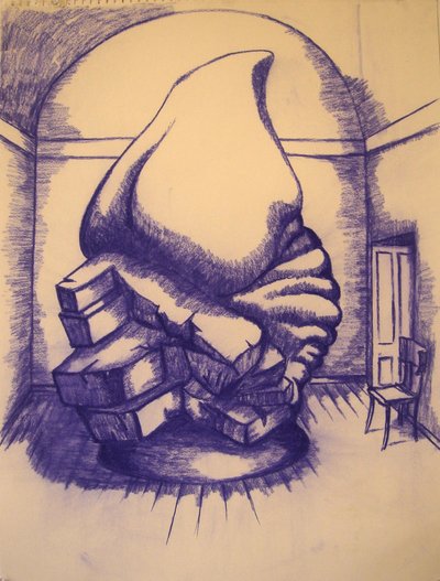 Unbearable Sculpture In an Italian Regional Museum, Conté on paper, 23 x 34 inches, 2008