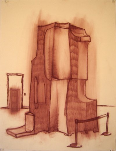 An Unbearable Sculpture in a Museum Exhibition, Conté on paper, 23 x 34 inches, 2008