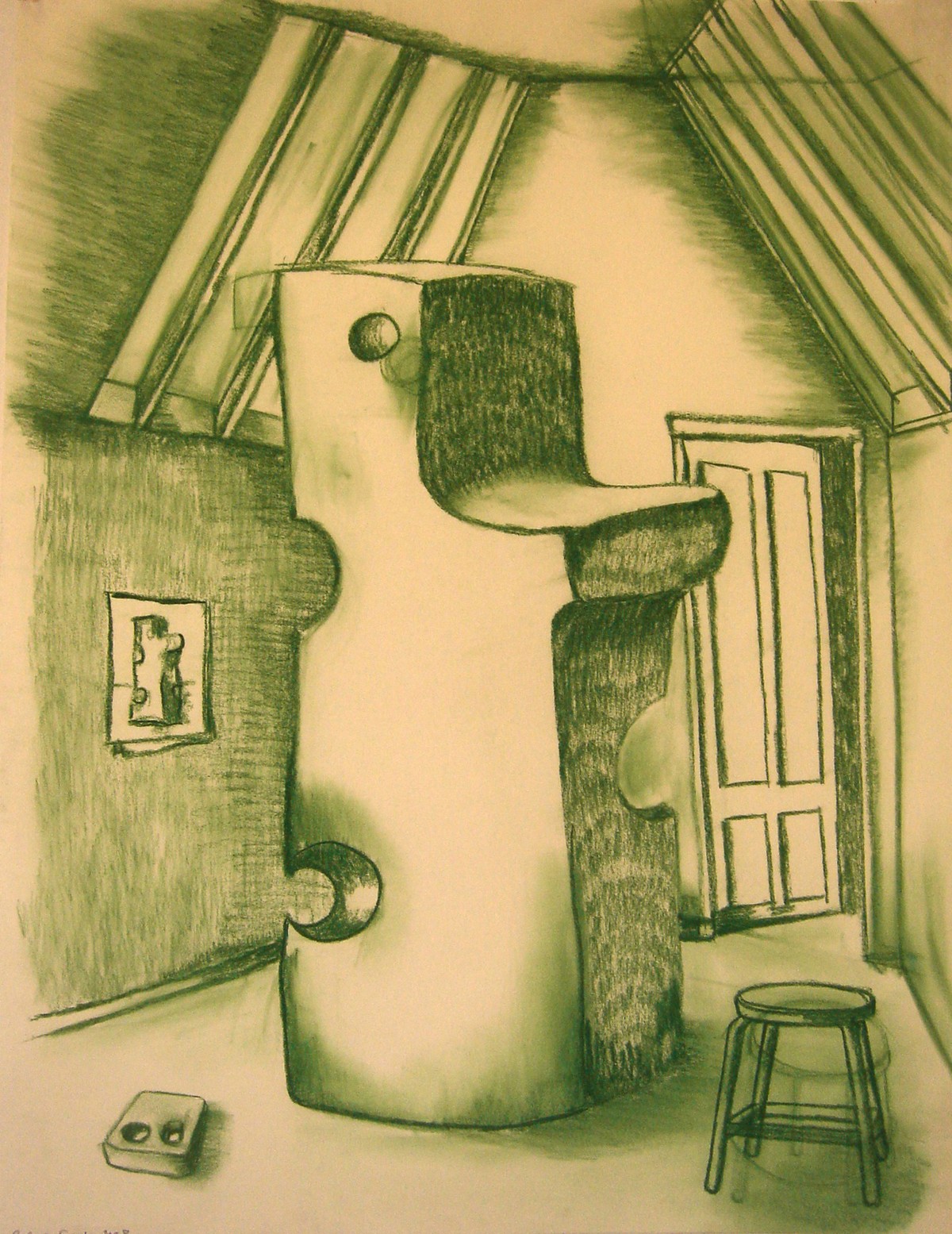 Unbearable Sculpture Composed of Swiss Cheese, Conté on paper, 23 x 34 inches, 2008