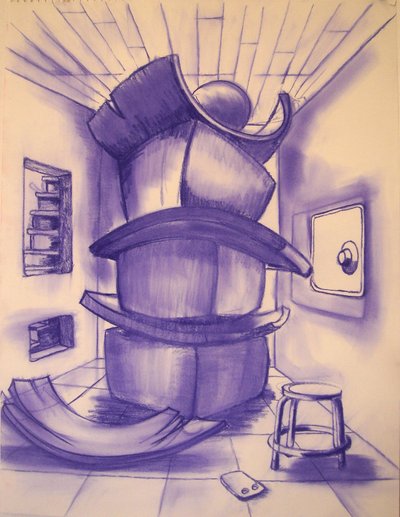 Unbearable Sculpture in the Form of a Shish Kabob, Conté on paper, 23 x 34 inches, 2008